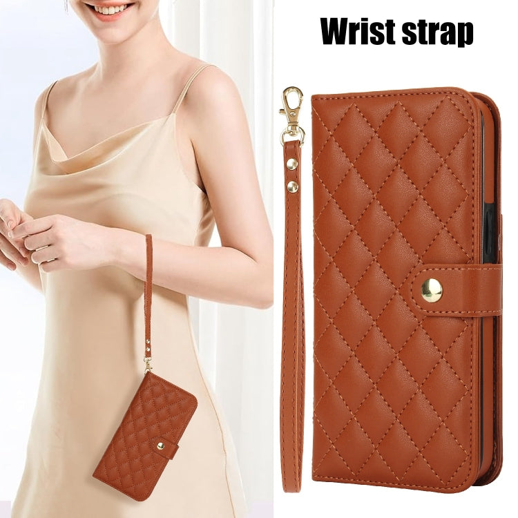 For Google Pixel 6a Crossbody Multifunction Rhombic Leather Phone Case(Brown) - Google Cases by PMC TechLife | Online Shopping South Africa | PMC TechLife | Buy Now Pay Later Mobicred