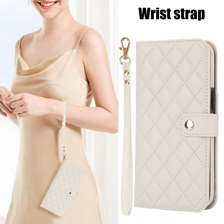 For Google Pixel 8a Crossbody Multifunction Rhombic Leather Phone Case(White) - free shipping - PMC TechLife - Order now!
