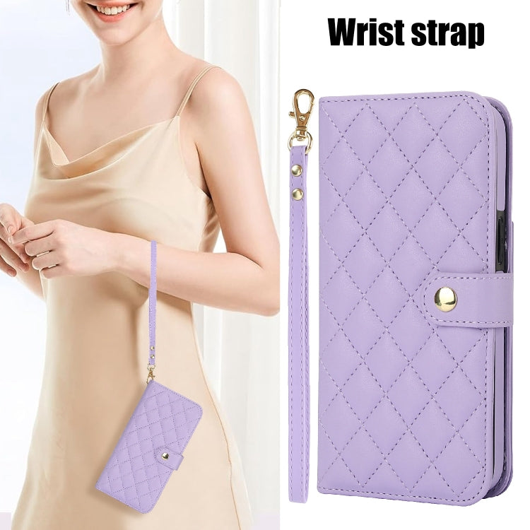 For Google Pixel 8a Crossbody Multifunction Rhombic Leather Phone Case(Purple) - Google Cases by PMC TechLife | Online Shopping South Africa | PMC TechLife | Buy Now Pay Later Mobicred