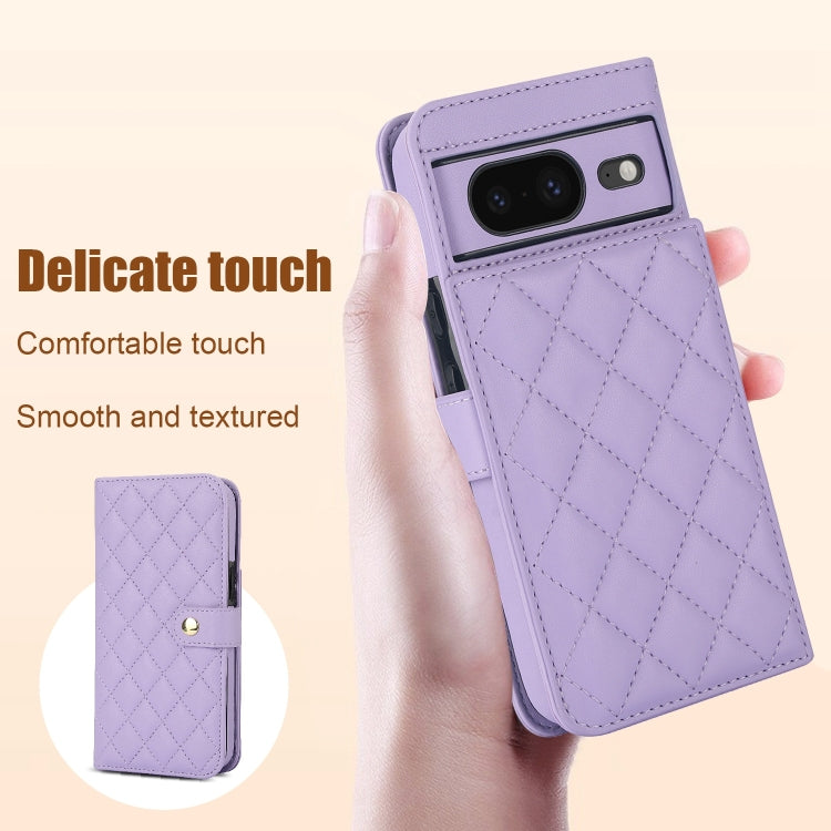 For Google Pixel 8a Crossbody Multifunction Rhombic Leather Phone Case(Purple) - Google Cases by PMC TechLife | Online Shopping South Africa | PMC TechLife | Buy Now Pay Later Mobicred