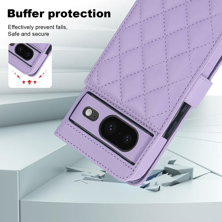 For Google Pixel 8a Crossbody Multifunction Rhombic Leather Phone Case(Purple) - Google Cases by PMC TechLife | Online Shopping South Africa | PMC TechLife | Buy Now Pay Later Mobicred