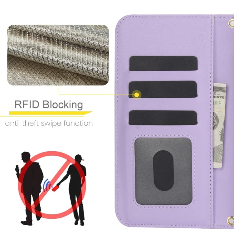 For Google Pixel 8a Crossbody Multifunction Rhombic Leather Phone Case(Purple) - Google Cases by PMC TechLife | Online Shopping South Africa | PMC TechLife | Buy Now Pay Later Mobicred
