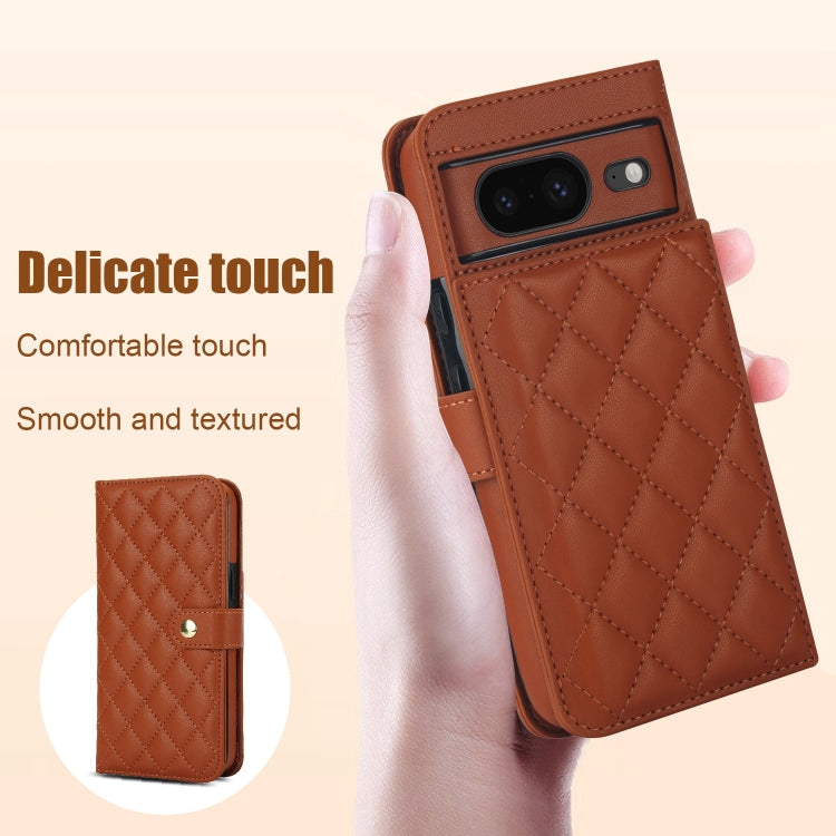 For Google Pixel 8a Crossbody Multifunction Rhombic Leather Phone Case(Brown) - Google Cases by PMC TechLife | Online Shopping South Africa | PMC TechLife | Buy Now Pay Later Mobicred