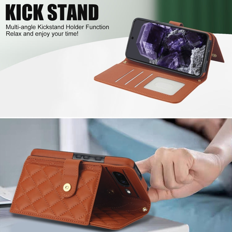 For Google Pixel 8a Crossbody Multifunction Rhombic Leather Phone Case(Brown) - Google Cases by PMC TechLife | Online Shopping South Africa | PMC TechLife | Buy Now Pay Later Mobicred