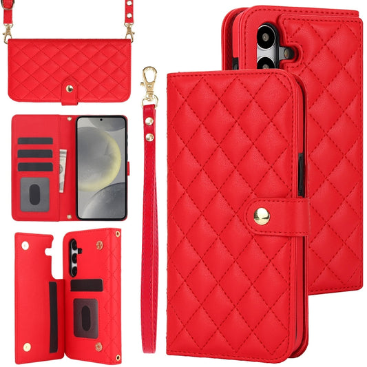 For Samsung Galaxy S24 5G Crossbody Multifunction Rhombic Leather Phone Case(Red) - Galaxy S24 5G Cases by PMC Jewellery | Online Shopping South Africa | PMC Jewellery | Buy Now Pay Later Mobicred