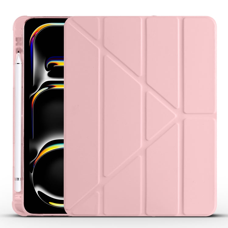 For iPad Pro 13 2024 Multi-folding TPU Leather Smart Tablet Case with Pen Slot(Pink) - iPad Pro 13 2024 Cases by PMC Jewellery | Online Shopping South Africa | PMC Jewellery | Buy Now Pay Later Mobicred