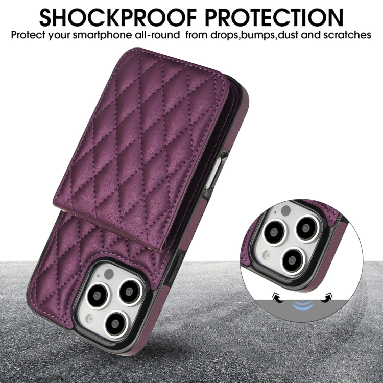 For iPhone 16 Pro YM015 Crossbody Rhombic Card Bag RFID Phone Case(Dark Purple) - iPhone 16 Pro Cases by PMC Jewellery | Online Shopping South Africa | PMC Jewellery | Buy Now Pay Later Mobicred