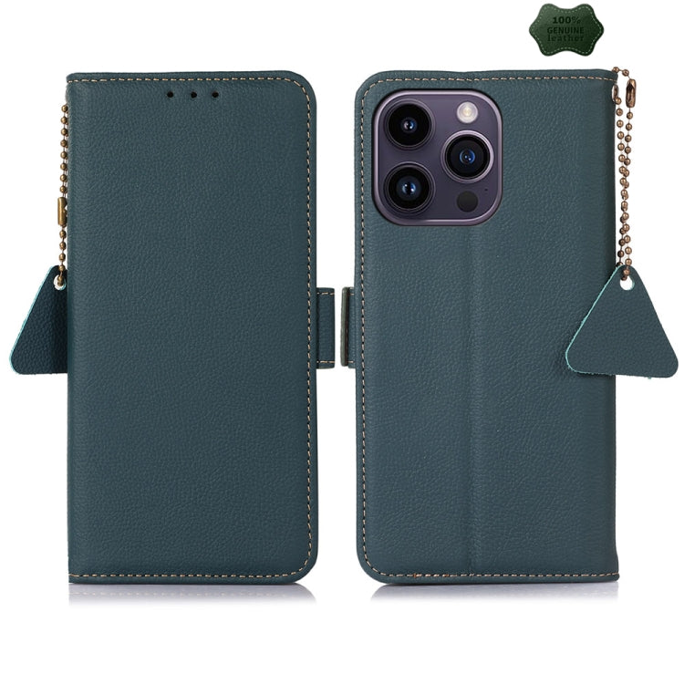 For iPhone 16 Pro Max Side-Magnetic TJ Genuine Leather RFID Phone Case(Green) - iPhone 16 Pro Max Cases by PMC Jewellery | Online Shopping South Africa | PMC Jewellery | Buy Now Pay Later Mobicred