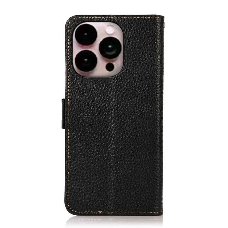 For iPhone 16 Pro Max KHAZNEH Side-Magnetic Litchi Genuine Leather RFID Case(Black) - iPhone 16 Pro Max Cases by PMC Jewellery | Online Shopping South Africa | PMC Jewellery | Buy Now Pay Later Mobicred