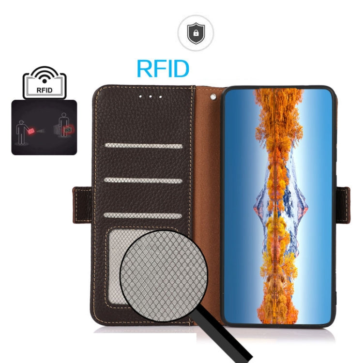 For iPhone 16 Pro KHAZNEH Side-Magnetic Litchi Genuine Leather RFID Case(Brown) - iPhone 16 Pro Cases by PMC TechLife | Online Shopping South Africa | PMC TechLife | Buy Now Pay Later Mobicred