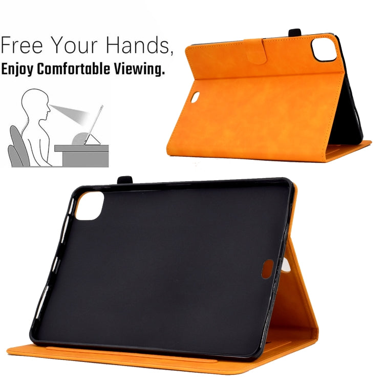 For iPad Pro 11 2024 Peony Butterfly Embossed Leather Smart Tablet Case(Khaki) - iPad Pro 11 2024 Cases by PMC TechLife | Online Shopping South Africa | PMC TechLife | Buy Now Pay Later Mobicred