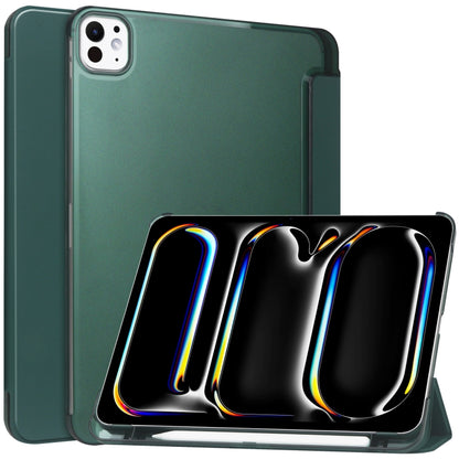 For iPad Pro 13 2024 3-fold Semi-transparent Frosted Smart Leather Tablet Case(Dark Green) - iPad Pro 13 2024 Cases by PMC Jewellery | Online Shopping South Africa | PMC Jewellery | Buy Now Pay Later Mobicred