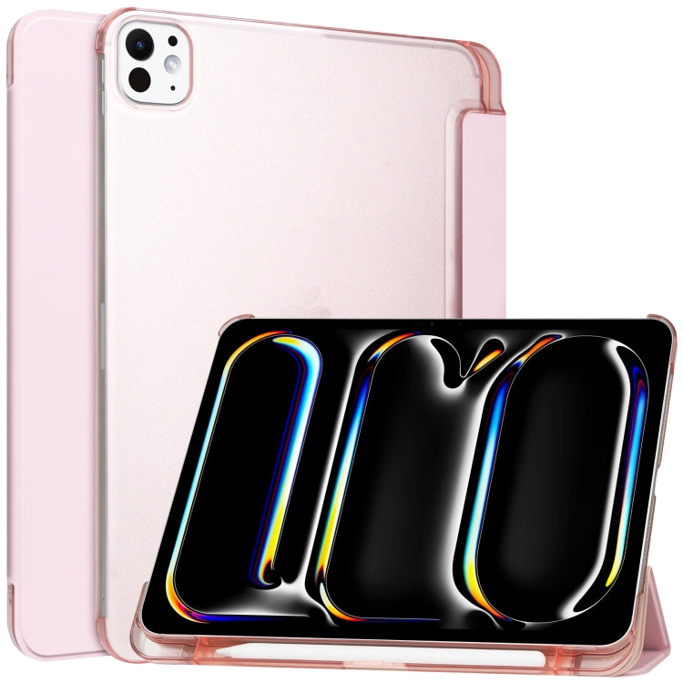 For iPad Pro 13 2024 3-fold Semi-transparent Frosted Smart Leather Tablet Case(Rose Gold) - iPad Pro 13 2024 Cases by PMC Jewellery | Online Shopping South Africa | PMC Jewellery | Buy Now Pay Later Mobicred