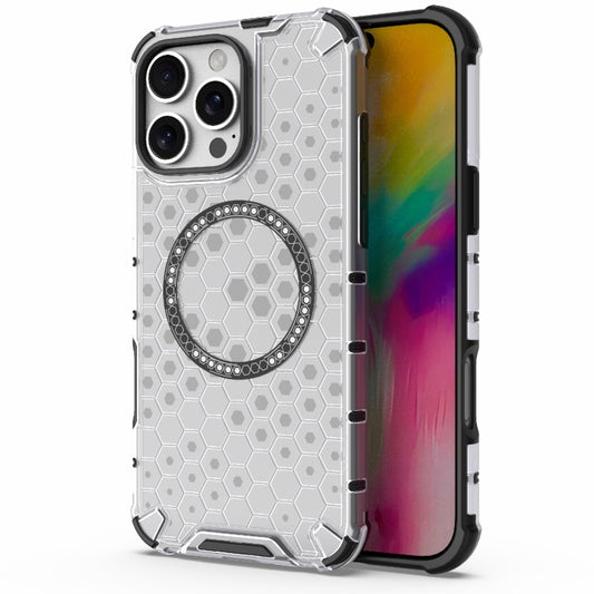 For iPhone 16 Pro Max Honeycomb Magnetic Ring Shockproof Phone Case(White) - iPhone 16 Pro Max Cases by PMC Jewellery | Online Shopping South Africa | PMC Jewellery | Buy Now Pay Later Mobicred