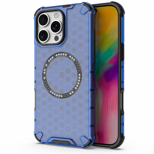 For iPhone 16 Pro Max Honeycomb Magnetic Ring Shockproof Phone Case(Blue) - iPhone 16 Pro Max Cases by PMC Jewellery | Online Shopping South Africa | PMC Jewellery | Buy Now Pay Later Mobicred