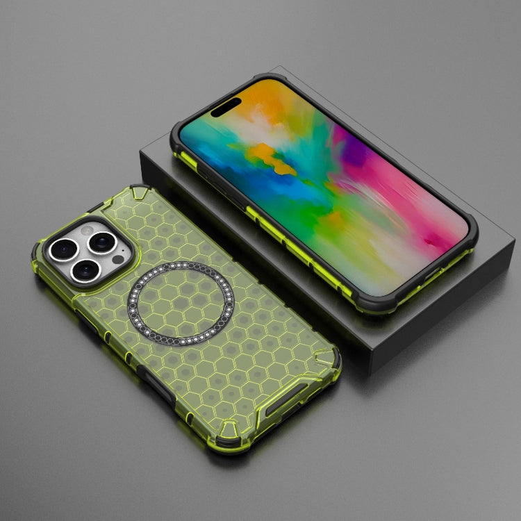 For iPhone 16 Pro Max Honeycomb Magnetic Ring Shockproof Phone Case(Green) - iPhone 16 Pro Max Cases by PMC TechLife | Online Shopping South Africa | PMC TechLife | Buy Now Pay Later Mobicred