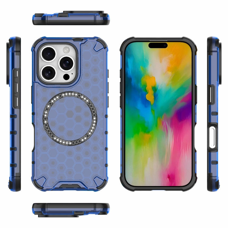 For iPhone 16 Pro Honeycomb Magnetic Ring Shockproof Phone Case(Blue) - iPhone 16 Pro Cases by PMC TechLife | Online Shopping South Africa | PMC TechLife | Buy Now Pay Later Mobicred