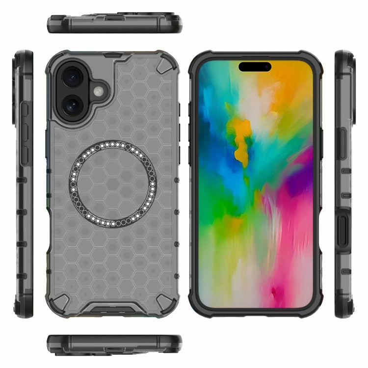 For iPhone 16 Plus Honeycomb Magnetic Ring Shockproof Phone Case(Black) - iPhone 16 Plus Cases by PMC Jewellery | Online Shopping South Africa | PMC Jewellery | Buy Now Pay Later Mobicred