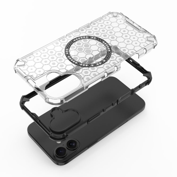 For iPhone 16 Plus Honeycomb Magnetic Ring Shockproof Phone Case(Black) - iPhone 16 Plus Cases by PMC TechLife | Online Shopping South Africa | PMC TechLife | Buy Now Pay Later Mobicred