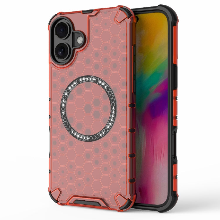 For iPhone 16 Plus Honeycomb Magnetic Ring Shockproof Phone Case(Red) - iPhone 16 Plus Cases by PMC TechLife | Online Shopping South Africa | PMC TechLife | Buy Now Pay Later Mobicred