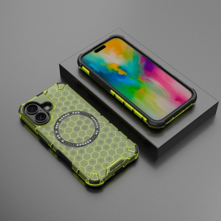 For iPhone 16 Honeycomb Magnetic Ring Shockproof Phone Case(Green) - free shipping - PMC TechLife - Order now!
