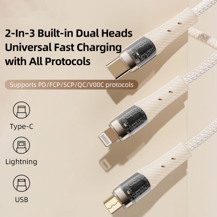 ROCK G20 Two to Three 5A USB+Type-C to 8 Pin+Type-C+Micro USB Fast Charging Data Cable, Length: 1.5m(Beige) - Multifunction Cable by ROCK | Online Shopping South Africa | PMC Jewellery | Buy Now Pay Later Mobicred