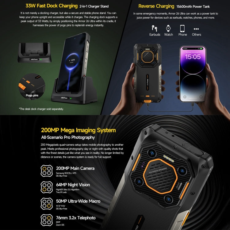 [HK Warehouse] Ulefone Armor 26 Ultra Rugged Phone, 12GB+512GB, 6.78 inch Android 13 MediaTek Dimensity 8020 Octa Core, Network: 5G, NFC(Black) - Ulefone by Ulefone | Online Shopping South Africa | PMC Jewellery | Buy Now Pay Later Mobicred