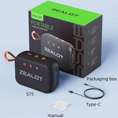 Zealot S75 Portable Outdoor IPX6 Waterproof Bluetooth Speaker(Orange) - Waterproof Speaker by ZEALOT | Online Shopping South Africa | PMC Jewellery | Buy Now Pay Later Mobicred