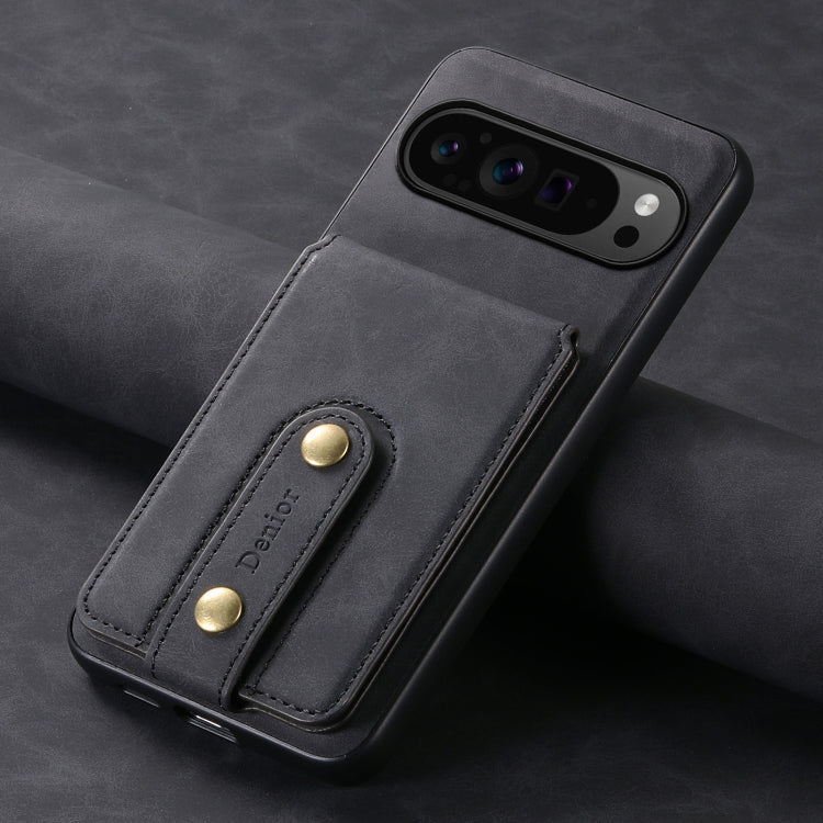 For Google Pixel 9 Pro Denior D14 NK Retro Pattern MagSafe Magnetic Card Holder Leather Phone Case(Black) - Google Cases by Denior | Online Shopping South Africa | PMC Jewellery | Buy Now Pay Later Mobicred