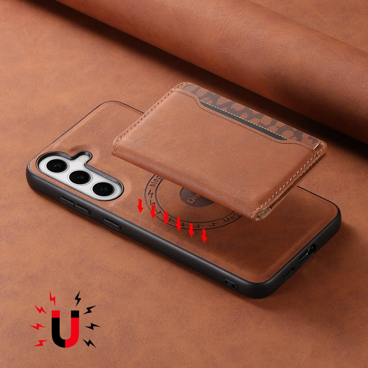 For Samsung Galaxy S24+ 5G Denior D13 Retro Texture Leather MagSafe Card Bag Phone Case(Brown) - Galaxy S24+ 5G Cases by Denior | Online Shopping South Africa | PMC Jewellery | Buy Now Pay Later Mobicred