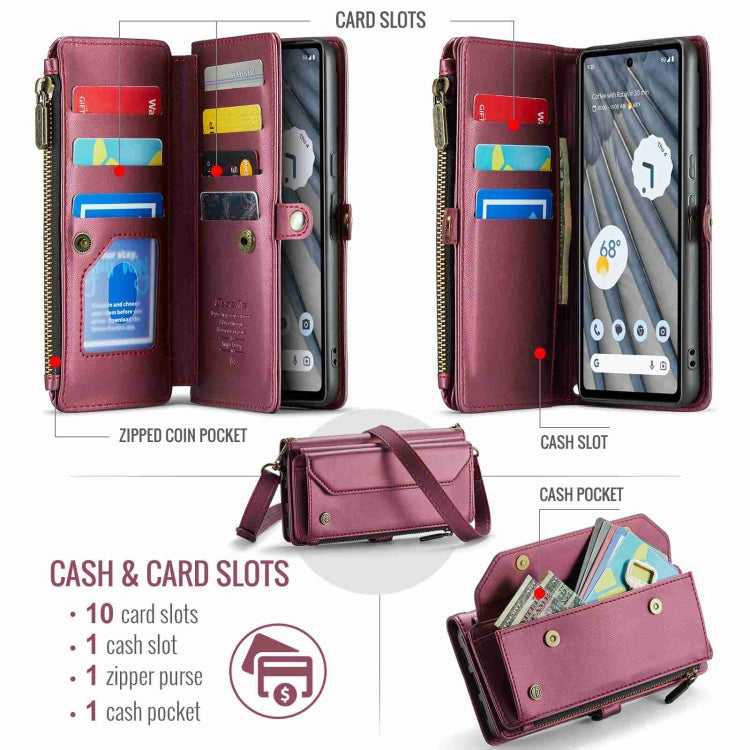 For Google Pixel 7a CaseMe C36 Card Slots Zipper Wallet RFID Anti-theft Leather Phone Case(Wine Red) - Google Cases by CaseMe | Online Shopping South Africa | PMC Jewellery | Buy Now Pay Later Mobicred