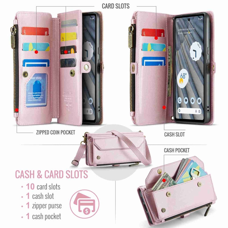 For Google Pixel 7a CaseMe C36 Card Slots Zipper Wallet RFID Anti-theft Leather Phone Case(Pink) - Google Cases by CaseMe | Online Shopping South Africa | PMC Jewellery | Buy Now Pay Later Mobicred