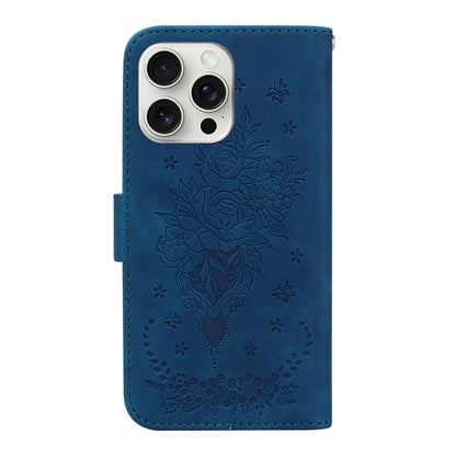 For iPhone 16 Pro Butterfly Rose Embossed Leather Phone Case(Blue) - iPhone 16 Pro Cases by PMC Jewellery | Online Shopping South Africa | PMC Jewellery | Buy Now Pay Later Mobicred