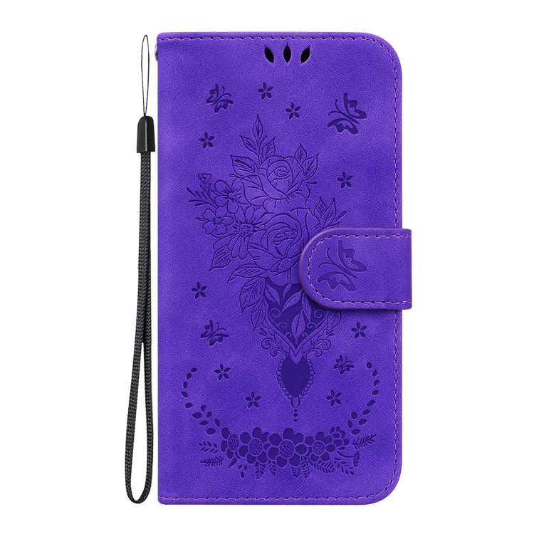 For iPhone 16 Butterfly Rose Embossed Leather Phone Case(Purple) - iPhone 16 Cases by PMC TechLife | Online Shopping South Africa | PMC TechLife | Buy Now Pay Later Mobicred