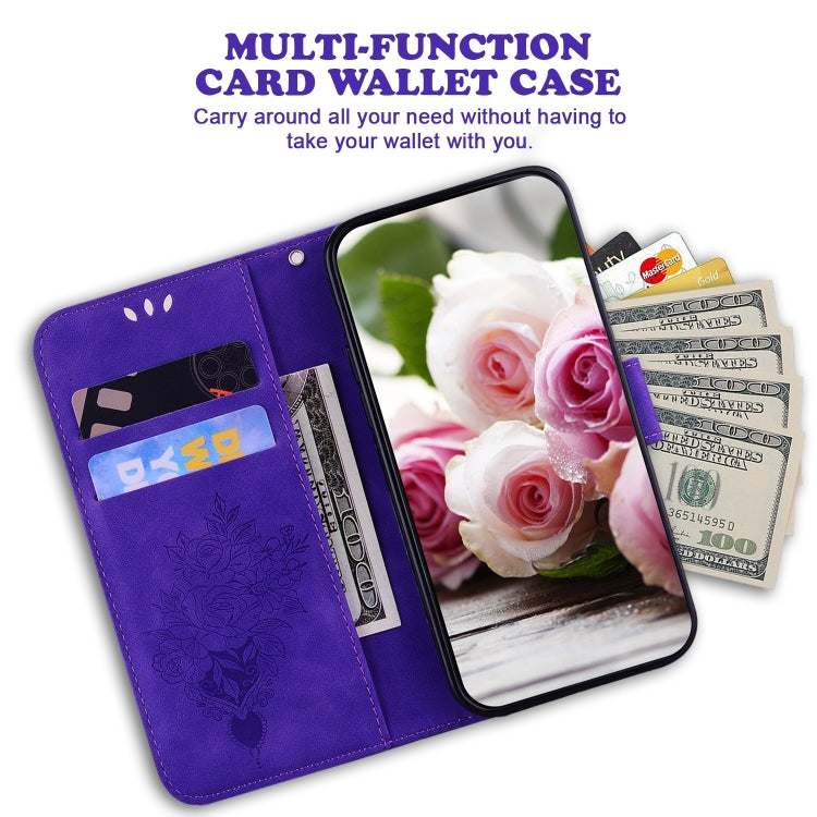 For iPhone 16 Butterfly Rose Embossed Leather Phone Case(Purple) - iPhone 16 Cases by PMC TechLife | Online Shopping South Africa | PMC TechLife | Buy Now Pay Later Mobicred