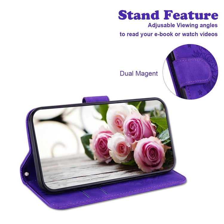 For iPhone 16 Butterfly Rose Embossed Leather Phone Case(Purple) - iPhone 16 Cases by PMC TechLife | Online Shopping South Africa | PMC TechLife | Buy Now Pay Later Mobicred
