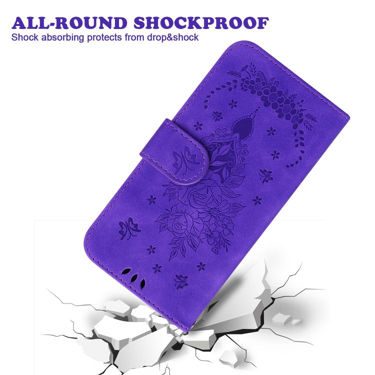 For iPhone 16 Butterfly Rose Embossed Leather Phone Case(Purple) - iPhone 16 Cases by PMC TechLife | Online Shopping South Africa | PMC TechLife | Buy Now Pay Later Mobicred