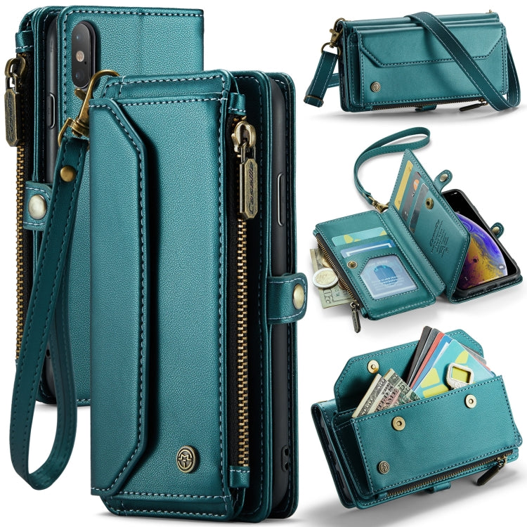 For iPhone XS / X CaseMe C36 Card Slots Zipper Wallet RFID Anti-theft Leather Phone Case(Blue-green) - More iPhone Cases by CaseMe | Online Shopping South Africa | PMC Jewellery | Buy Now Pay Later Mobicred