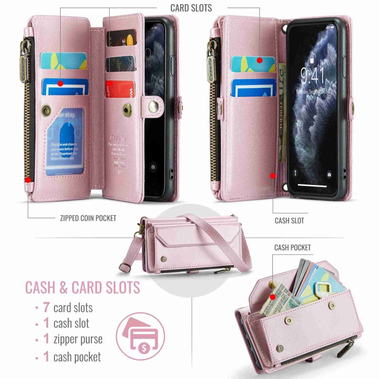 For iPhone 11 Pro CaseMe C36 Card Slots Zipper Wallet RFID Anti-theft Leather Phone Case(Pink) - iPhone 11 Pro Cases by CaseMe | Online Shopping South Africa | PMC Jewellery | Buy Now Pay Later Mobicred