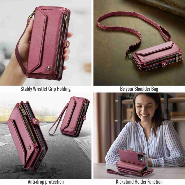 For iPhone 12 mini CaseMe C36 Card Slots Zipper Wallet RFID Anti-theft Leather Phone Case(Wine Red) - iPhone 12 mini Cases by CaseMe | Online Shopping South Africa | PMC Jewellery | Buy Now Pay Later Mobicred