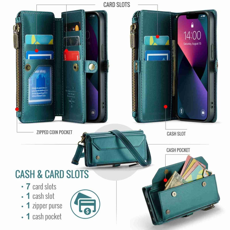 For iPhone 13 CaseMe C36 Card Slots Zipper Wallet RFID Anti-theft Leather Phone Case(Blue-green) - iPhone 13 Cases by CaseMe | Online Shopping South Africa | PMC Jewellery | Buy Now Pay Later Mobicred