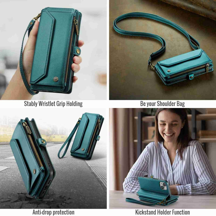 For iPhone 13 mini CaseMe C36 Card Slots Zipper Wallet RFID Anti-theft Leather Phone Case(Blue-green) - iPhone 13 mini Cases by CaseMe | Online Shopping South Africa | PMC Jewellery | Buy Now Pay Later Mobicred