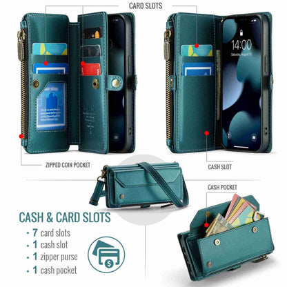 For iPhone 13 Pro CaseMe C36 Card Slots Zipper Wallet RFID Anti-theft Leather Phone Case(Blue-green) - iPhone 13 Pro Cases by CaseMe | Online Shopping South Africa | PMC Jewellery | Buy Now Pay Later Mobicred