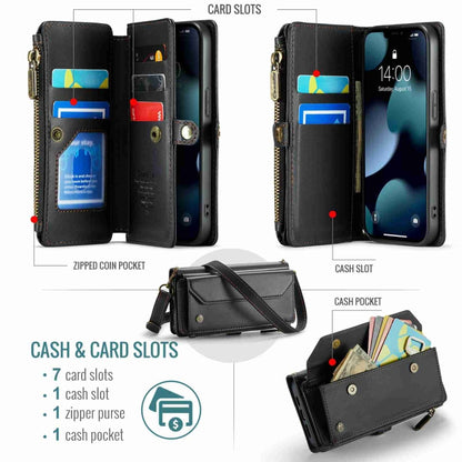 For iPhone 13 Pro Max CaseMe C36 Card Slots Zipper Wallet RFID Anti-theft Leather Phone Case(Black) - iPhone 13 Pro Max Cases by CaseMe | Online Shopping South Africa | PMC Jewellery | Buy Now Pay Later Mobicred