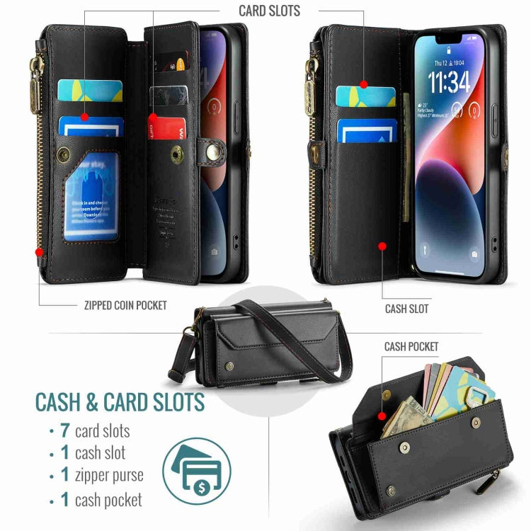 For iPhone 14 Plus CaseMe C36 Card Slots Zipper Wallet RFID Anti-theft Leather Phone Case(Black) - iPhone 14 Plus Cases by CaseMe | Online Shopping South Africa | PMC Jewellery | Buy Now Pay Later Mobicred