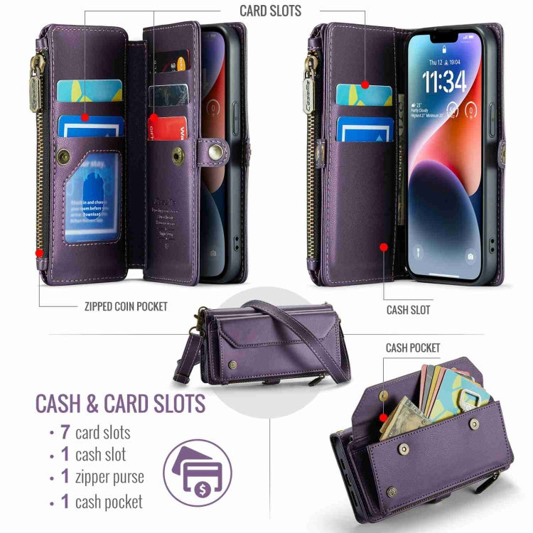 For iPhone 14 Plus CaseMe C36 Card Slots Zipper Wallet RFID Anti-theft Leather Phone Case(Purple) - iPhone 14 Plus Cases by CaseMe | Online Shopping South Africa | PMC Jewellery | Buy Now Pay Later Mobicred