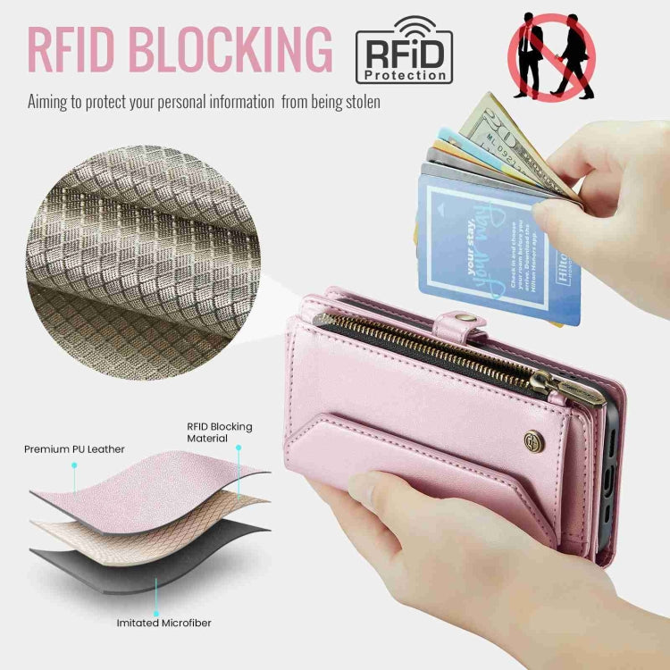 For iPhone 14 Plus CaseMe C36 Card Slots Zipper Wallet RFID Anti-theft Leather Phone Case(Pink) - iPhone 14 Plus Cases by CaseMe | Online Shopping South Africa | PMC Jewellery | Buy Now Pay Later Mobicred