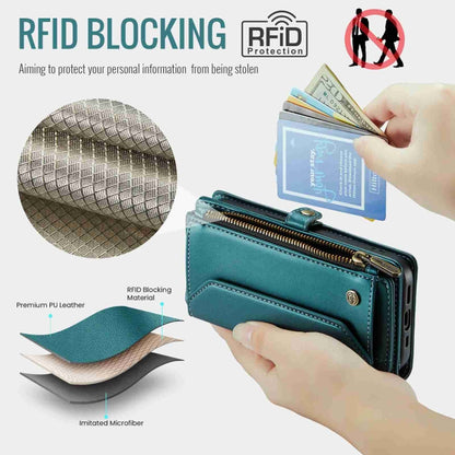 For iPhone 14 Pro Max CaseMe C36 Card Slots Zipper Wallet RFID Anti-theft Leather Phone Case(Blue-green) - iPhone 14 Pro Max Cases by CaseMe | Online Shopping South Africa | PMC Jewellery | Buy Now Pay Later Mobicred