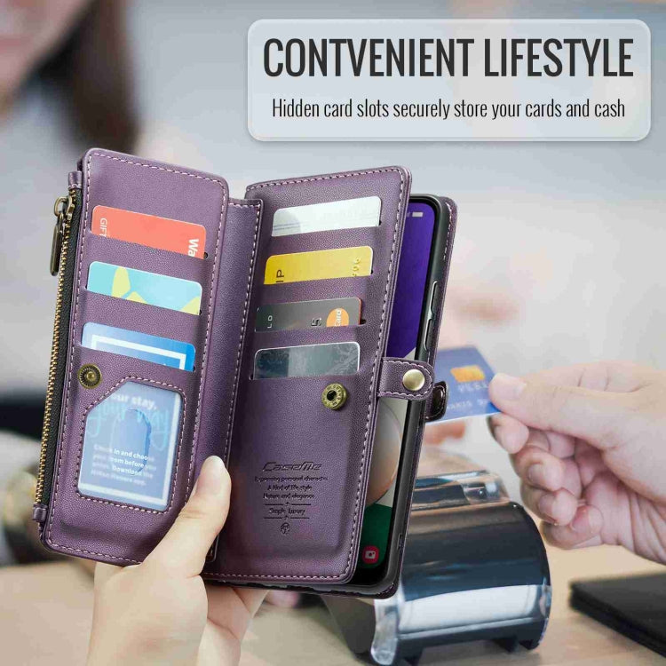 For Samsung Galaxy A22 5G CaseMe C36 Card Slots Zipper Wallet RFID Anti-theft Leather Phone Case(Purple) - Galaxy Phone Cases by CaseMe | Online Shopping South Africa | PMC Jewellery | Buy Now Pay Later Mobicred