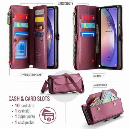 For Samsung Galaxy A54 5G CaseMe C36 Card Slots Zipper Wallet RFID Anti-theft Leather Phone Case(Wine Red) - Galaxy Phone Cases by CaseMe | Online Shopping South Africa | PMC Jewellery | Buy Now Pay Later Mobicred